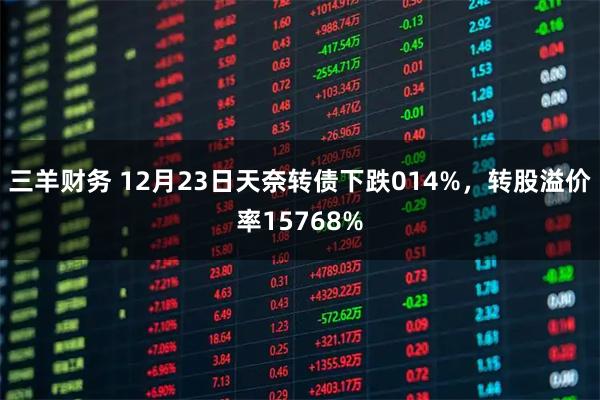 三羊财务 12月23日天奈转债下跌014%，转股溢价率15768%