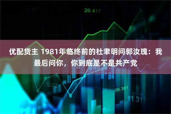 优配货主 1981年临终前的杜聿明问郭汝瑰：我最后问你，你到底是不是共产党